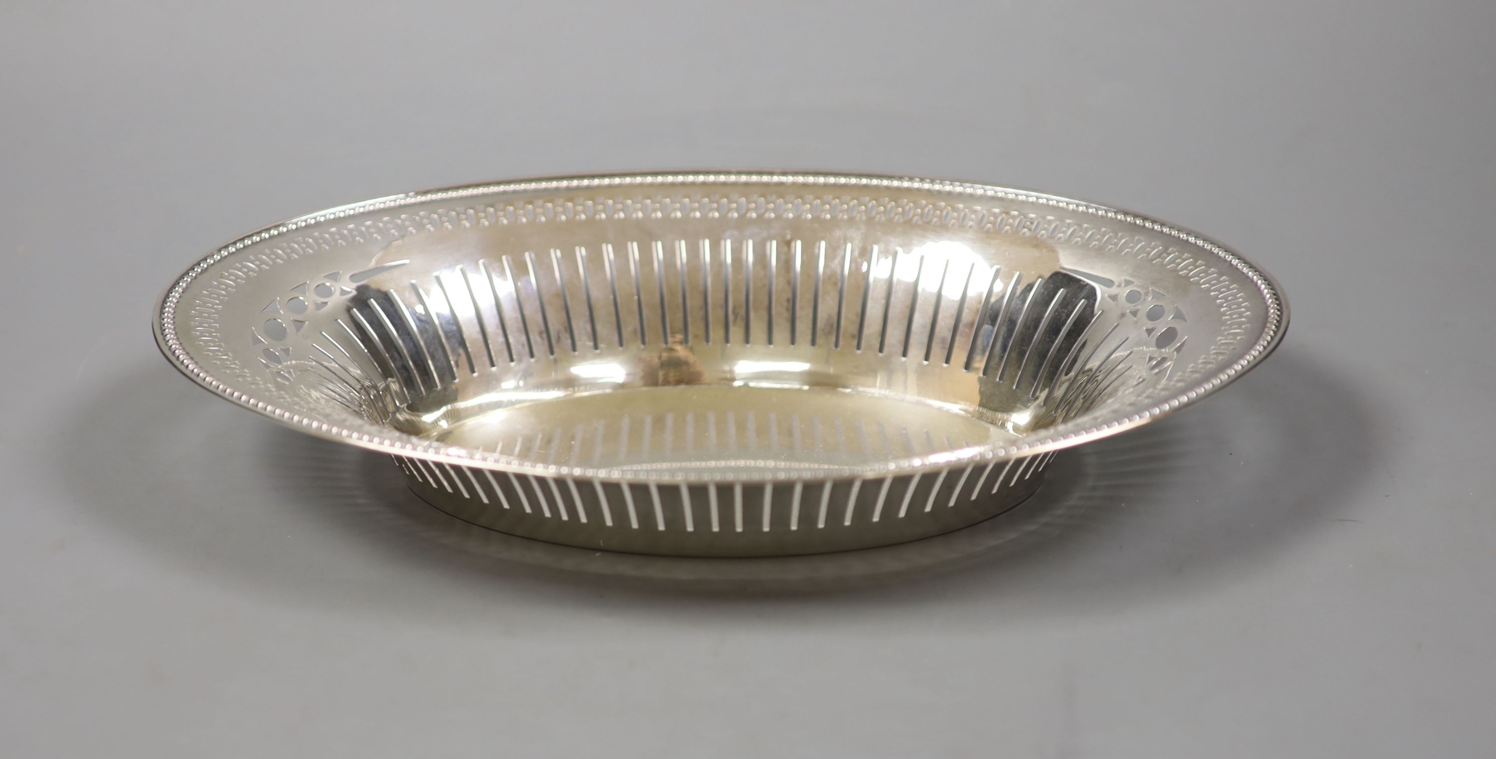 A continental (800 standard marked) pierced dish of oval form, 29.4cm